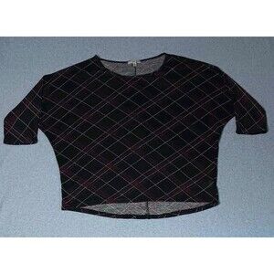 Ultra Teeze 3/4 Dolman Sleeve Blouse 2X Black Red Plaid Print Whimsigoth Grunge